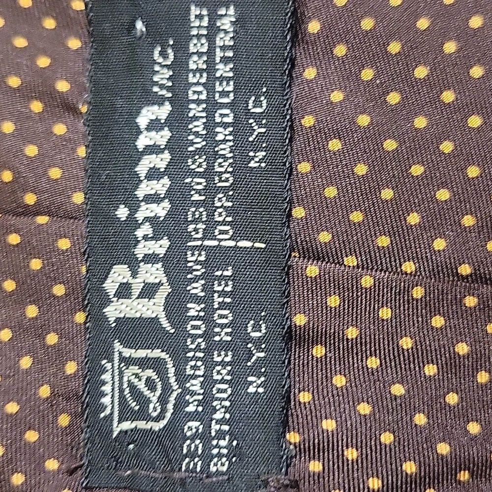 Brinn Imported All Silk Men's Brown and Gold Polka Dot Suit Tie